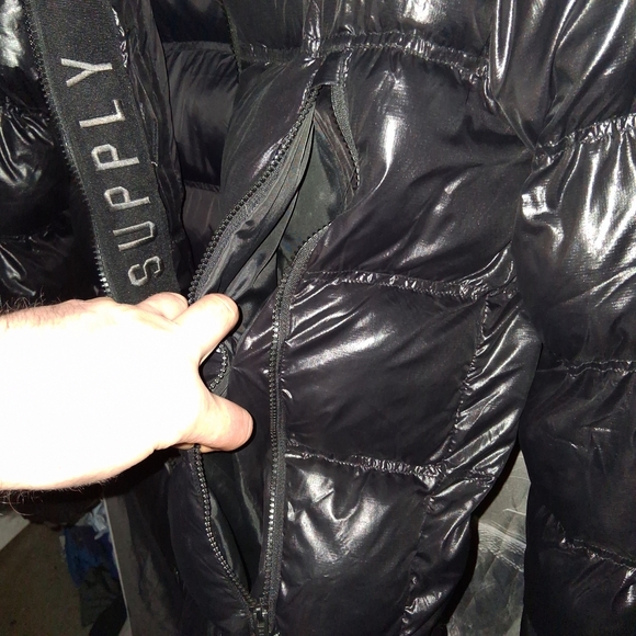 Black Puffer Jacket with Green Accents - Picture 6 of 13